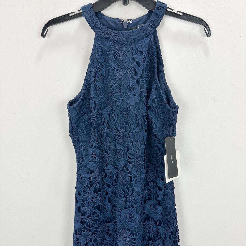 Lulus Love Poem Navy Blue Lace Mini Dress Party Cocktail Romantic Medium NWT - Picture 7 of 12